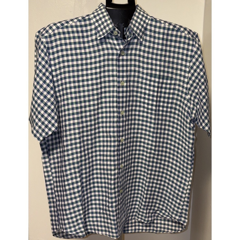 Robert Talbott Tailored Plaid Short Sleeve Button Down - Medium